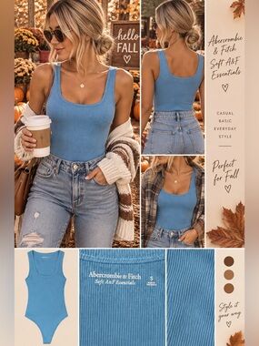 Abercrombie & Fitch Blue Ribbed Tank Bodysuit Size Small